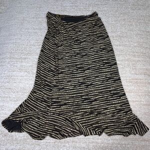 Mirasol Skirt Womens Large Black Beige Striped Ruffle Hem Stretch Boho Style